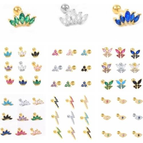 CANNER Stud Earrings For Women 925 Silver Rainbow Oval Zircon Crown Eye Butterfly Lightning Piercing Earring Ear Bone Buckle