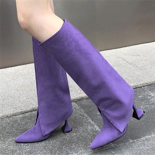 Fashion Women Pointed Toe Knee High Boots Pants Over the Knee High Heels Shoes Party Pumps EUR35-43