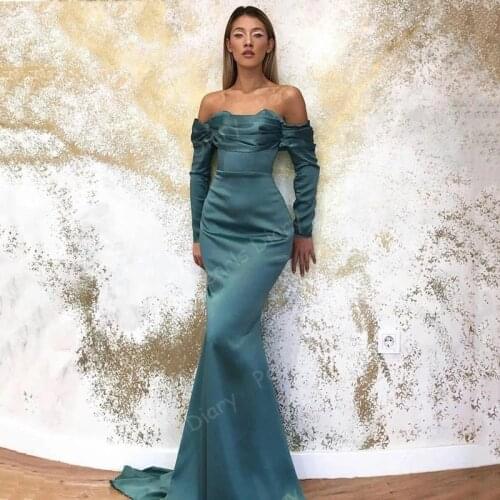 Robe De Soiree Satin Evening Dresses 2021 Arabic Muslim Abiye Dubai Party Gowns Vestidos Prom Dresses Long Celebrity Gown Robes
