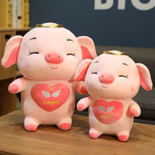 1pc Cute Pink Angel Pig Plush Toy Stuffed Animal Piggy Plush Pillow Cushion Lovely Pig Doll for Kids Girl Gifts High Quality