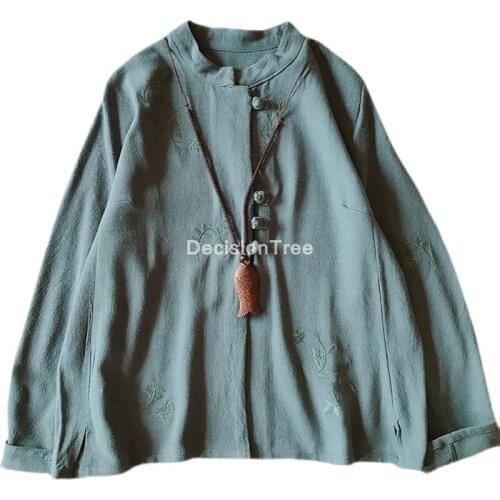 2021 women hanfu blouse printing traditional women chinese style shirt costume hanfu clothing linen traditional ancient blouse