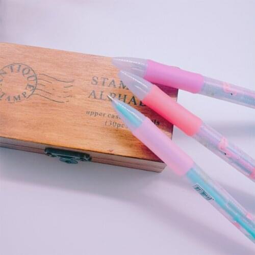 3pcs/lot Pen Korean Style Flamingo Cartoon Silicone Head Blue Black Red Three-color Ball Pens School Party Supplies Kawaii Pen