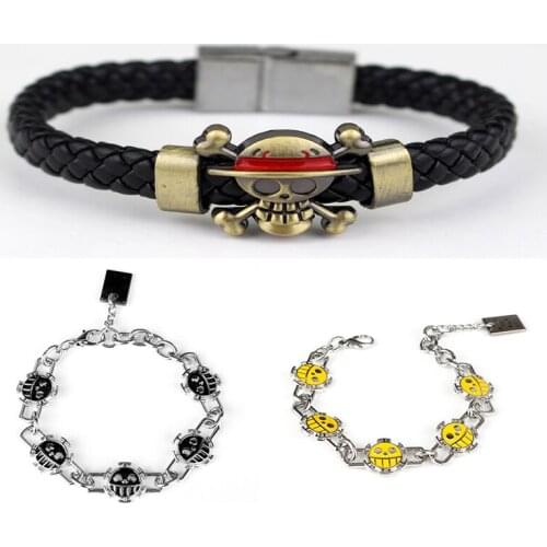 Anime One Piece Luffy Straw Hat Woven Metal Bolt Bracelet Smiley Bangle Bracelet Gift Accessories