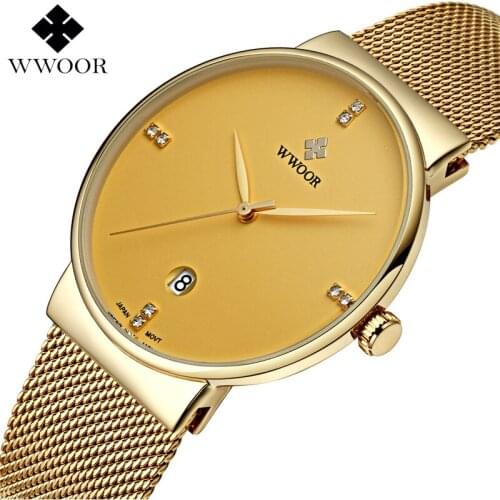 WWOOR Brand Mens Watches Ultra Thin Date Clock Male Waterproof Sports Quartz Men watch Gold Casual Wristwatch relogio masculino