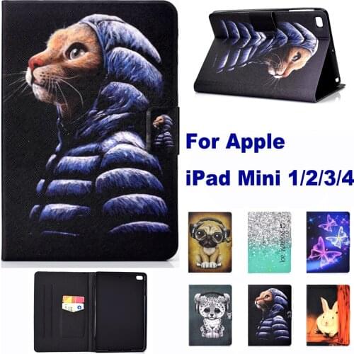 Fashion Pattern Stand Card Slot Case For Apple iPad Mini 1/2/3/4 iPad mini4 mini5 Case Cat Dog Rabbit Elephant case coque para
