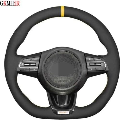 Car Steering Wheel Cover Soft Black Genuine Leather Suede Car Steering Wheel Covers For Kia Stinger 2017 2018 2019 2020