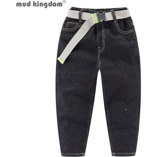 Mudkingdom Kids Boys Jeans with Belt Baby Clothes Classic Pants Children Denim Clothing Boy Casual Bowboy Long Trousers
