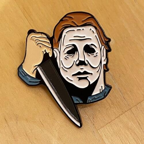 Halloween-Michael Myers Enamel Brooch Pin Backpack Hat Bag Collar Lapel Pins Badges Women Mens Fashion Jewelry Accessories