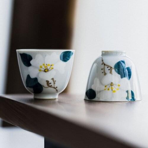 Ceramic Hand Painted Tea Cup Handmade Small coffee Bowl Porcelain TeaCup Daily Use Chinese Style 40ML puer tea set