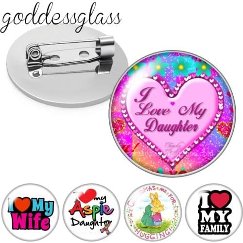 Love Family Mom Father daughter son wife sister brother Round Glass cabochon Brooch Dome Photo Jewelry Brooches Pin For Gift