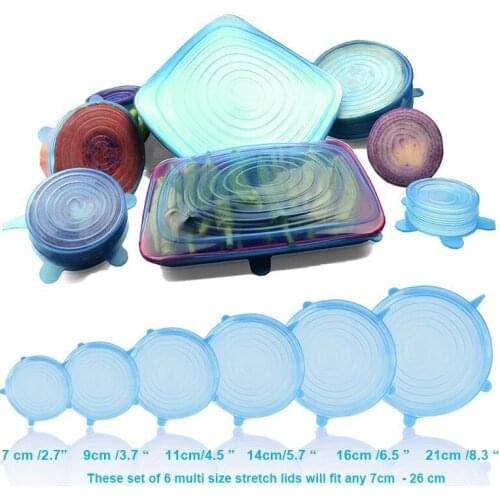 6pcs/set Silicone Stretch Lids Universal Lid Silicone Food Wrap Bowl Pot Lid Silicone Cover Pan Cooking Kitchen Accessories