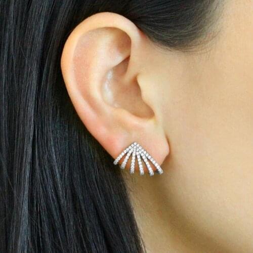 Gold color fashion jewelry micro pave cz multi line fan shape fashion jewelry arround ear new whlole ear earring