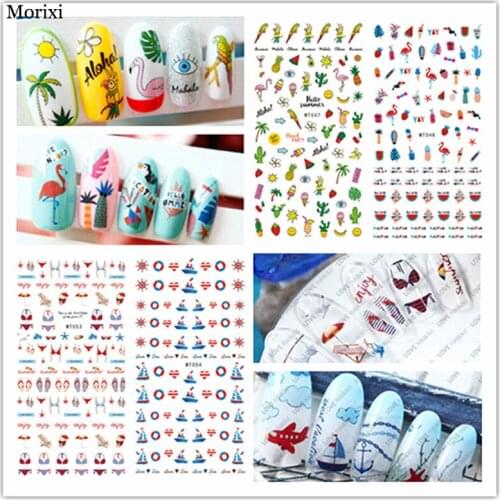 Morixi nail art sticker korea style self adhesive for manicure decals ocean star birds fish printing 3D nail wraps WG038