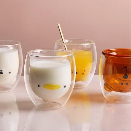 New Creative Double Layer High Borosilicate Glasses Mug Duck Cup Bear Cake Towel Milk Cup Household Water Cup