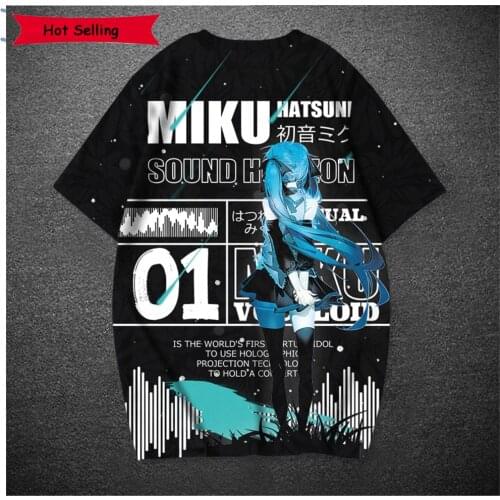 2021 Summer New T-Shirt Anime Vocaloid Miku Cosplay Brand Clothing Short Sleeve Cartoon 3D Printed Black T Shirt Oversized Tees