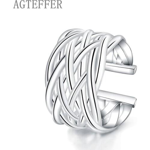 AGTEFFER 925 Sterling Silver Open Weaving Ring Retro For Women Fashion Wedding Engagement Party Gift Charm Jewelry
