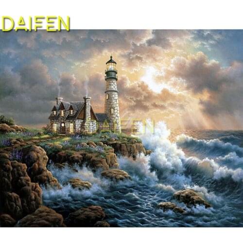 Full Square Diamond embroidery Cross stitch seaside lighthouse chimney wave DIY 3D Diamond mosaic Full Round Diamond painting