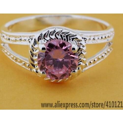 R212 Lucky Charm Silver Color Rings For Women Fashion Jewelry Wholesale Women Accessorie Fashion Pink Crystal Stone Rings