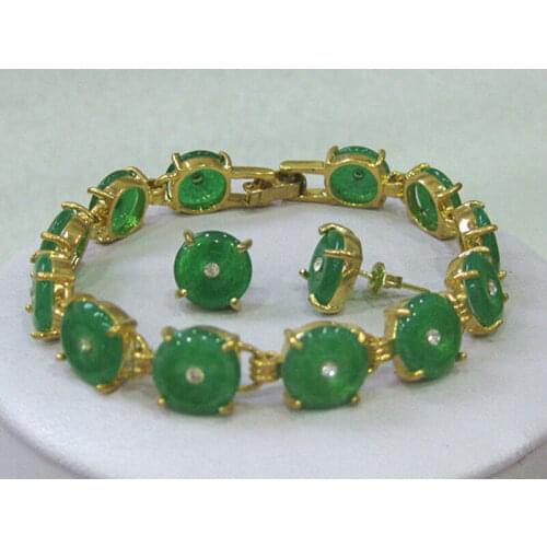 Natural Green Jade bracelet earrings set AAA jade Crystal Jewelry