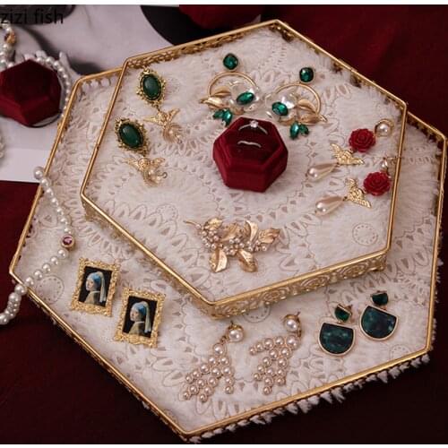Hexagonal Jewelry Tray Ring Necklace Earring Rack Display Props Jewelry Storage Rack Display Tray Shoot Props Decorative Plate