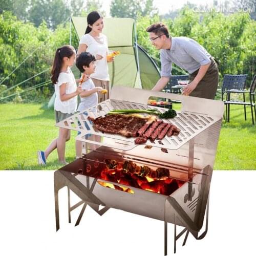 1 Set Barbecue Stove Foldable Portable Stainless Steel Charcoal Barbecue Grill Camping Cookware Kitchen BBQ Tools