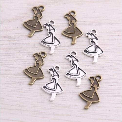 SWEET BELL 60PCS 13*24mm New Product Two Color Beautiful Girl Charms Pendant Jewelry Metal Alloy Jewelry Marking