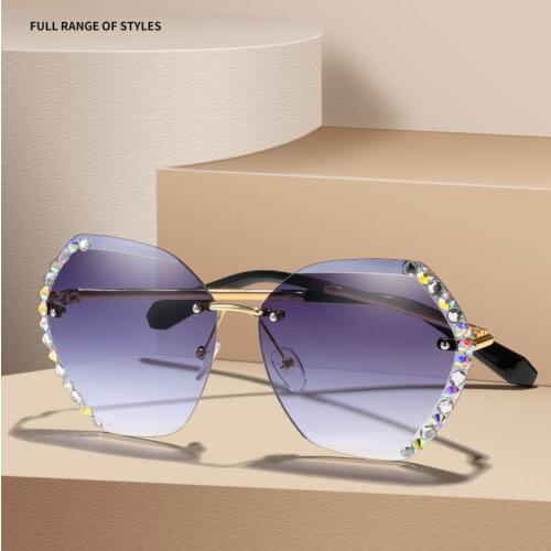 Vintage Fashion Oversized Rimless Sunglasses Women Famous Luxury Brand Design Sexy Diamond Square Sun Glasses For Female