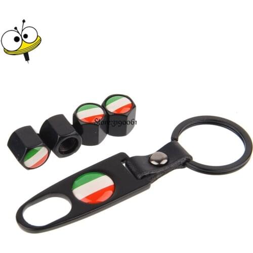 Steel Wheel Tire Valve Stems Caps Stainless Tire Valve Italian flag For Fiat Panda Stilo Ducato Volkswagen Polo With Keychain
