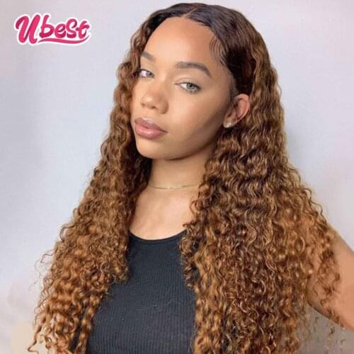Ubest 99J Deep wave Frontal Wig Brazilian Virgin Curly Human Hair Wigs Transparent Pre Plucked 1B/30 Color Lace Wigs for Women