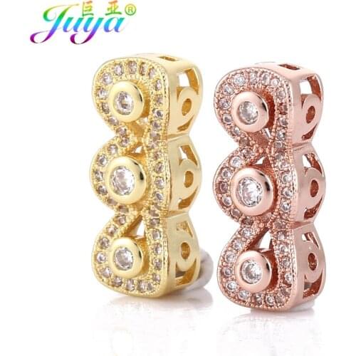 Beadwork Jewelry Beads Pave Zircon Gold/Rose Gold Metal Charm Beads Accessories For Handmade Pearls Jewelry DIY Making