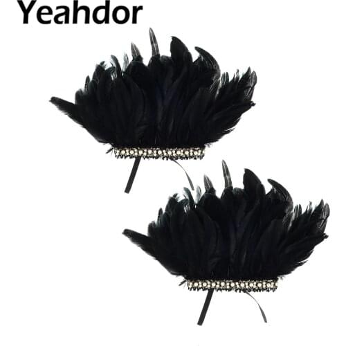 Victorian Gothic Natural Feather Epaulet Shrug Shawl Shoulder Wrap Cape with Ribbon Ties for Halloween Party Costume Decoration