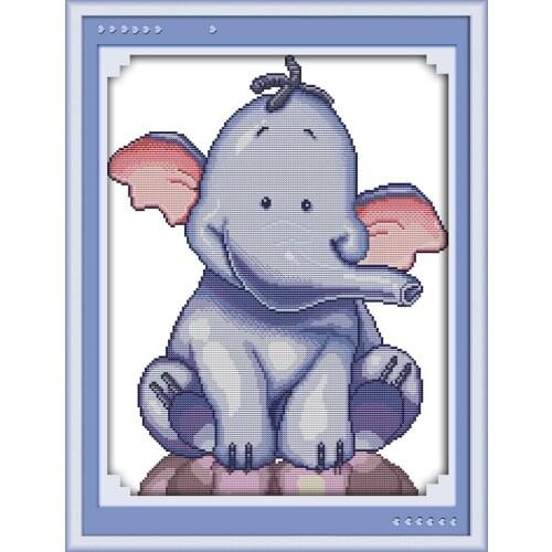 A baby elephant cross stitch animal cartoon stitching 14cr stamped canvas 11ct count fabric embroidery DIY handmade needlework