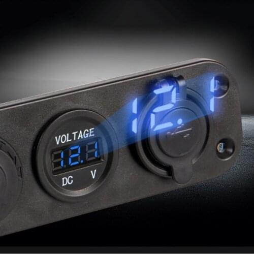 12V/24V Dual USB Socket Charger LED Voltmeter On-Off Switch Panel Red