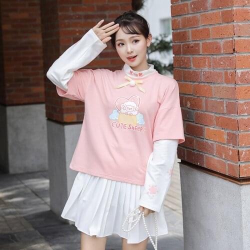Women turtle neck patchwork Sweatshirt Oversized pullover Harajuku cartoon print cute hoodies Loose Tops Mujer kawaii Sudadera