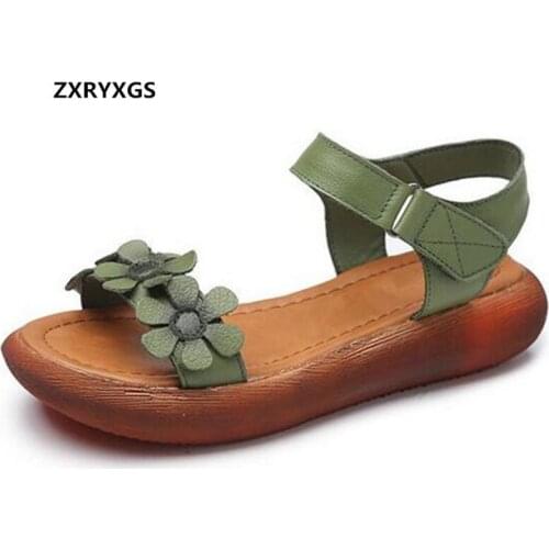2020 New Classic Flowers Summer Fashion Sandals Genuine Leather Shoes Women Sandals Flat Comfort Casual Shoes Summer Sandals