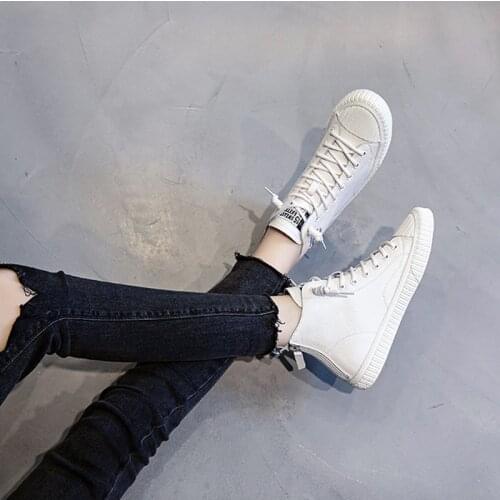 2021 Women High Top Vulcanize Shoes Genuine Leather Shoes Lady Fashion Summer Casual Sneakers Casual Flats Shoes