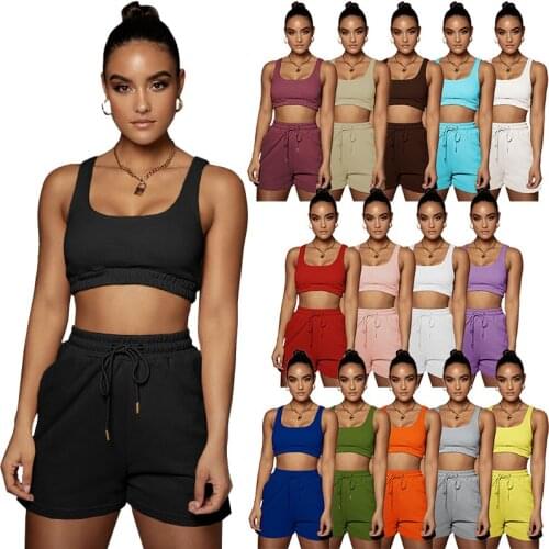 2021 Crop Top Two Piece Shorts Pants Set Joggers Sets Outfits 2 Piece Sweatsuit Sweat Short Set Women