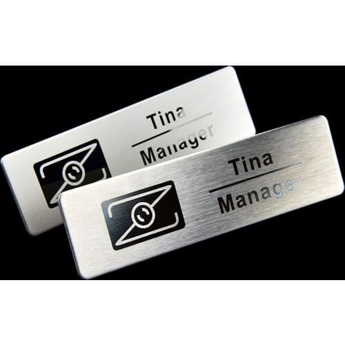1pc custom magnet name tag 7X2cm metal nameplate laser engrave ID badge holder