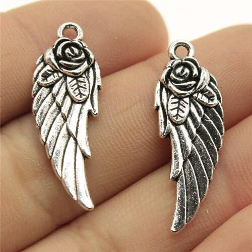 10pcs 30x12mm Flower Angel Wings Pendant Double Sided Flower Wing Pendant Wings Flower Charm Pendant