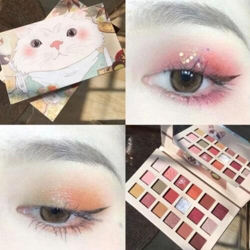 18 Color Cute Cat Eye Shadow Palette Colorful Artist Shimmer Glitter Matte Pigmented Powder Pressed Eyeshadow Makeup Set