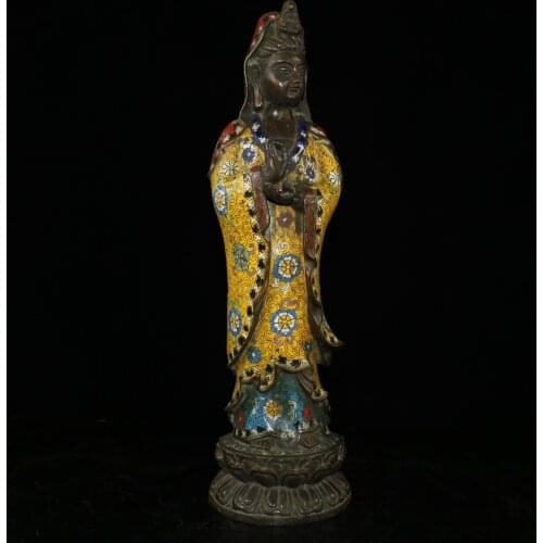 19" Tibet Buddhism Old Bronze Cloisonne Avalokiteshvara hologram Guanyin Bodhisattva statue Amitabha Enshrine the Buddha