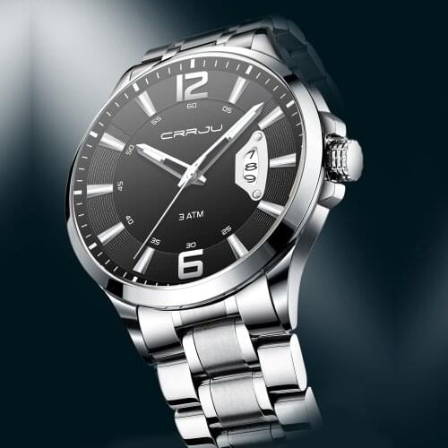 2021 Watch CRRJU New Fashion Mens Watches with Stainless Steel Top Brand Luxury Sports Quartz Date Watch Men Relogio Masculino