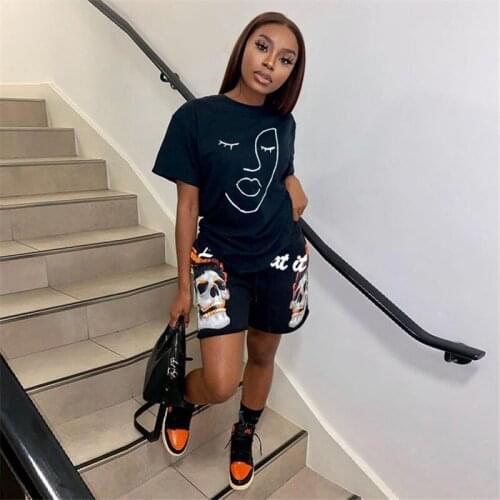 2021 Womens Multi-Element Combination Digital Positioning Printing Casual Temperament Commuting Fashion Two-Piece Short Suit