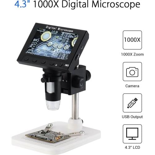 4.3" LCD Digital Microscope HD 720P DM4 1000X Zoom Digital Microscope Endoscope Record With Stand