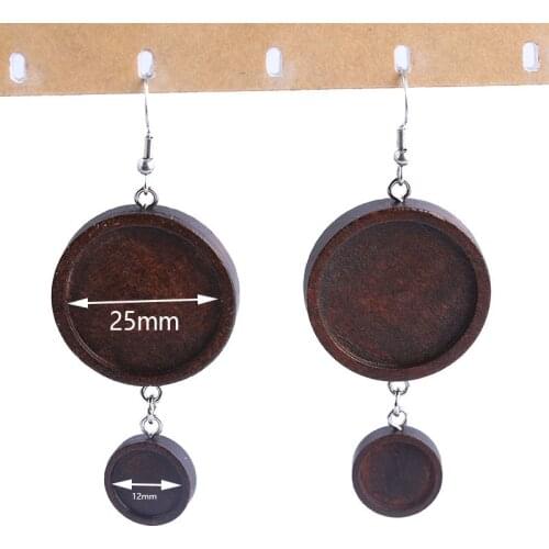 Onwear 5pairs fit 12mm 25mm cabochon wood earring base diy blank cameo bezel settings for earrings making accessories