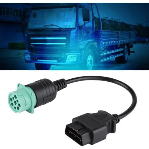 9 Pin to 16 Pin Black + Green OBD2 Truck Diagnostic Scanner Cable Adapter for Cummins Diesel Engine For Cummins Diesel Engine