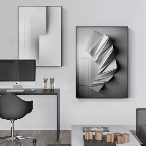 Abstract Geometric Art Canvas Painting Posters and Print Minimalist Wall Art Grey Pictures For Living Room Bedroom Aisle Studio