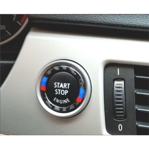 Car Real Carbon Fiber Engine Start Stop Push Button Ignition Key Ring Decor For BMW 3 series E90 E92 E93 E89 Z4 M Sport