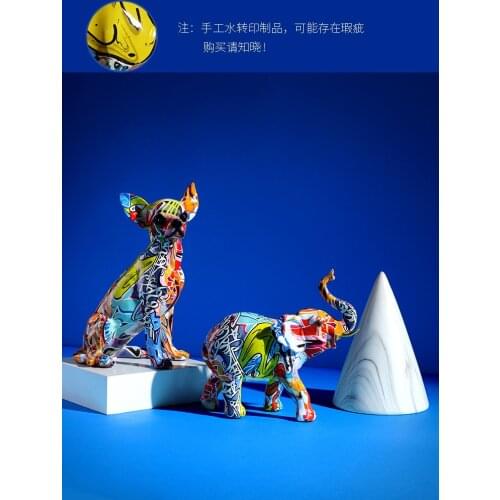 Painted Colorful Dog Figurine Creative Home Modern Cabinet Office Desktop Decoration Resin Crafts Bulldog Miniatures Statue Gift