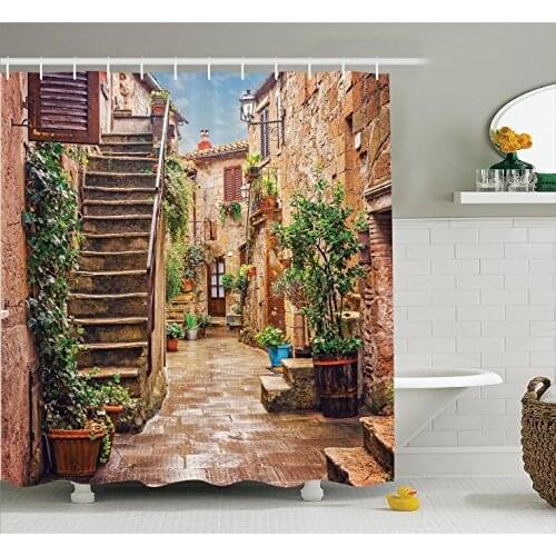 Home Italian City Rural View Shower Curtain Waterproof Mildewproof Polyester Fabric Bath Curtain Bathroom Product